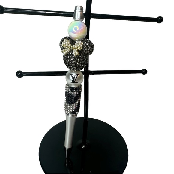 Jeweled Minnie Mouse Disney Louis Vuitton Leopard Silver Bow Beaded Ink Pen - Picture 12 of 14